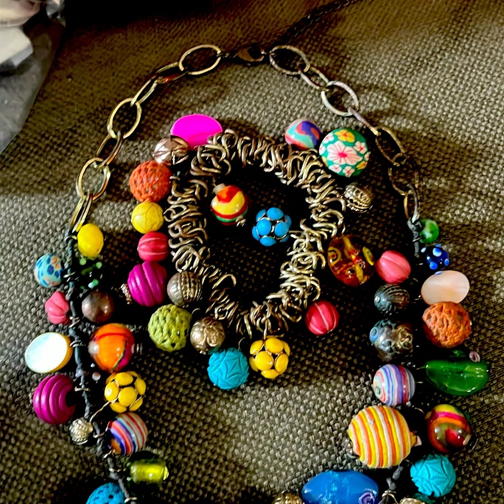 Colorful Beaded Necklace on copper chain